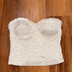 Vintage Valerie Tolosa white cream strapless ruffle corset top floral pattern